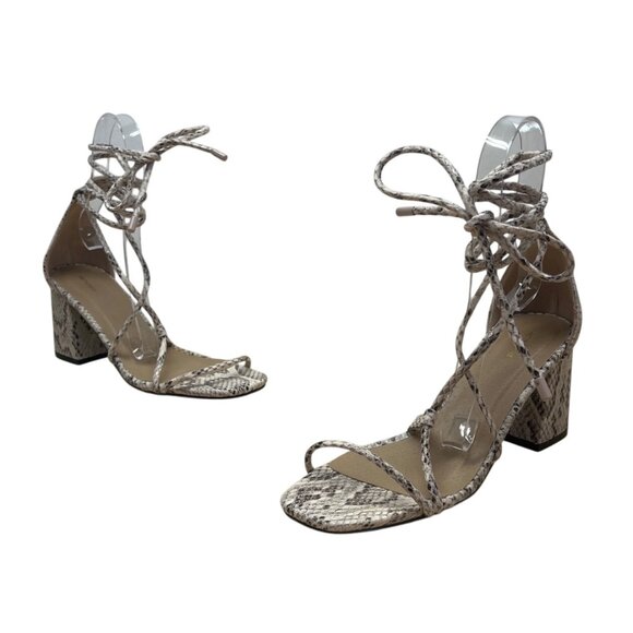 PrettyLittleThing Snake Print Lace-Up Block Heel Sandals Sz US 6/ UK 4/  EU 37 - Picture 1 of 10